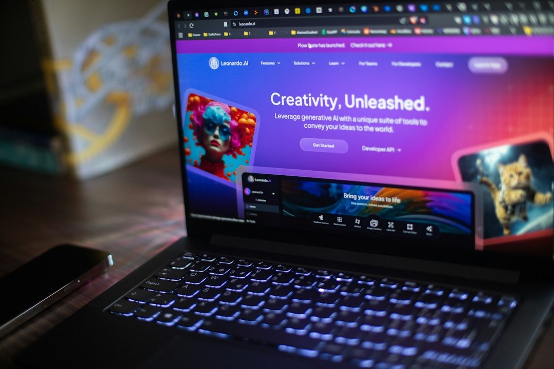 Laptop showing AI website next to smartphone on wooden desk.